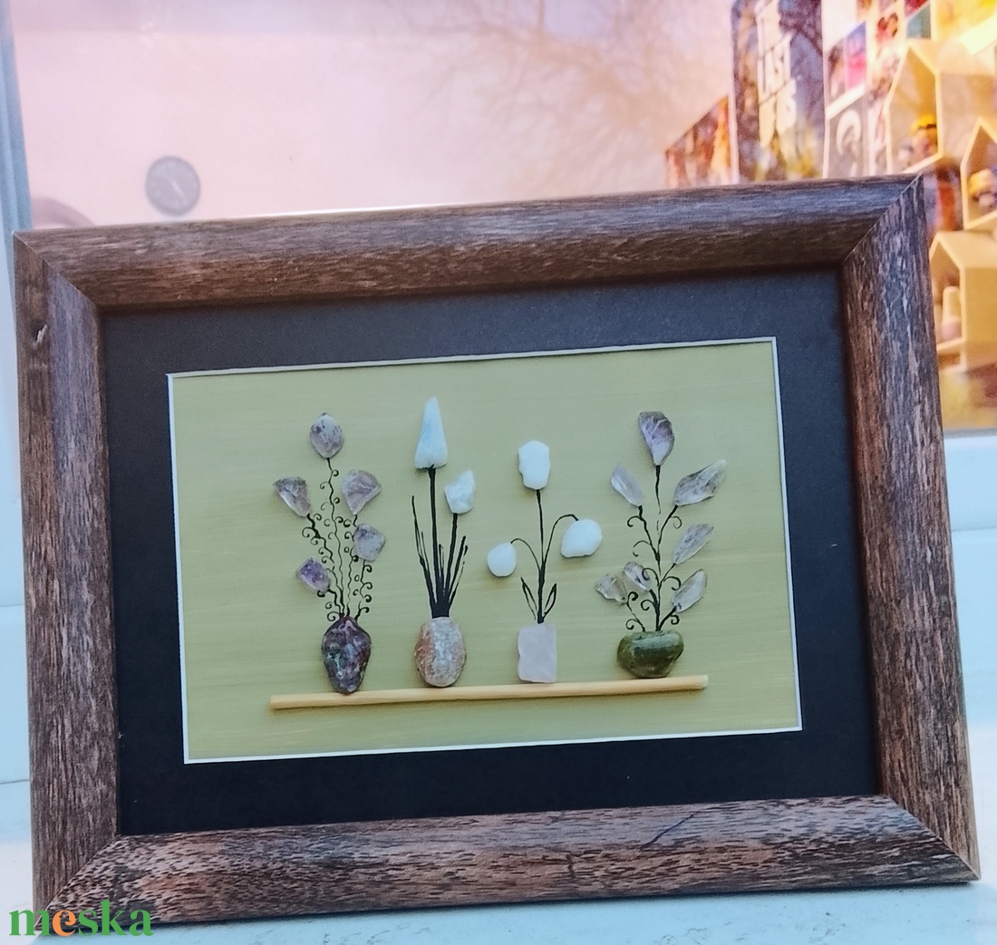 Virágos kavicskép féldrágakövekből  - otthon & életmód - dekoráció - kép & falikép - kavics kép - Meska.hu