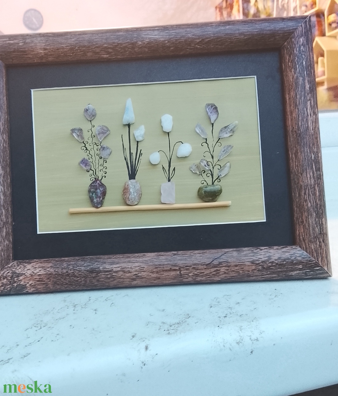 Virágos kavicskép féldrágakövekből  - otthon & életmód - dekoráció - kép & falikép - kavics kép - Meska.hu