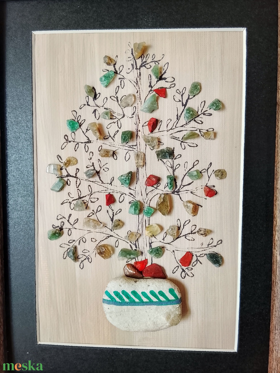 Életfa vagy virág kavicskép féldrágakövekből  - otthon & életmód - dekoráció - kép & falikép - kavics kép - Meska.hu