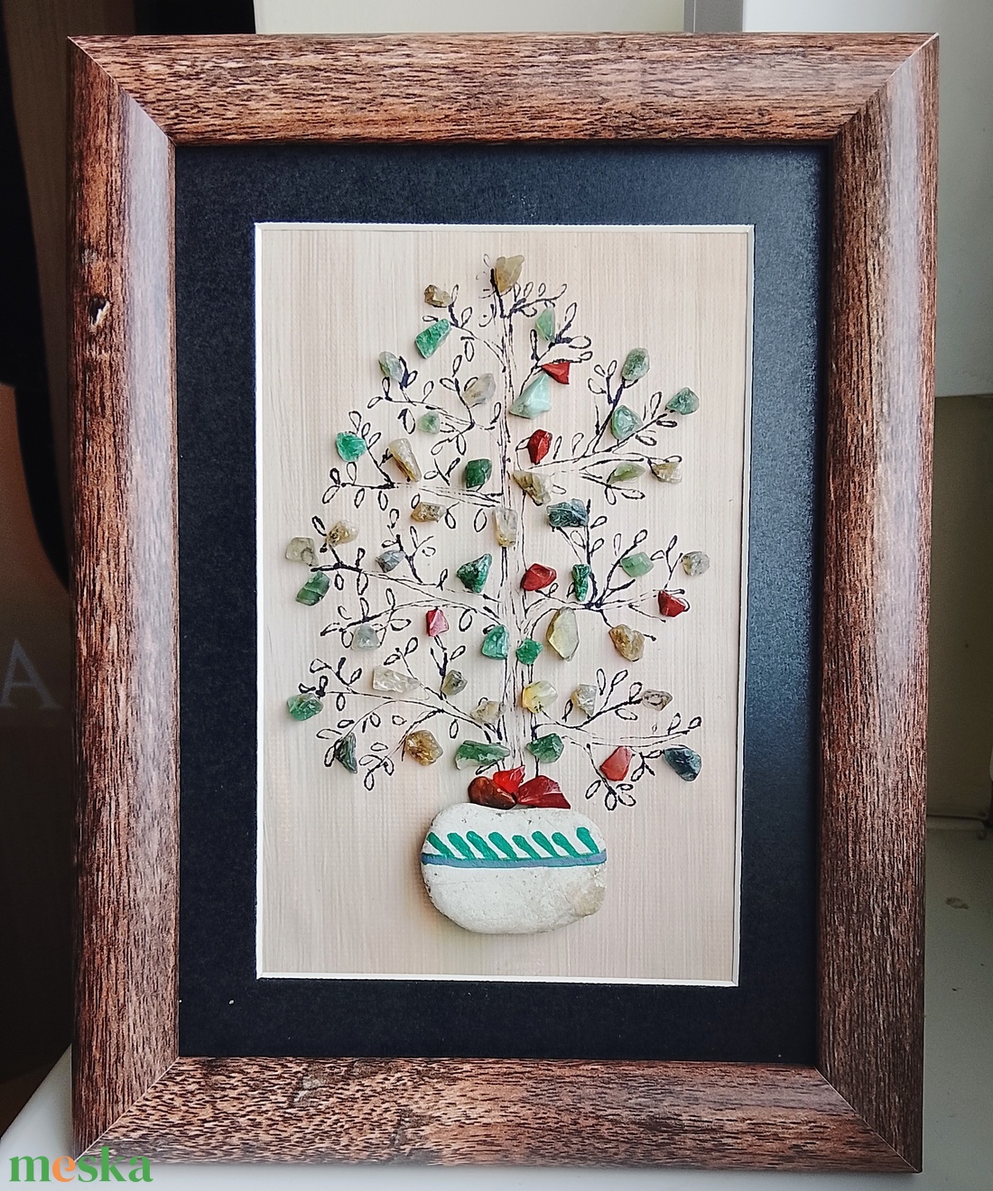 Életfa vagy virág kavicskép féldrágakövekből  - otthon & életmód - dekoráció - kép & falikép - kavics kép - Meska.hu