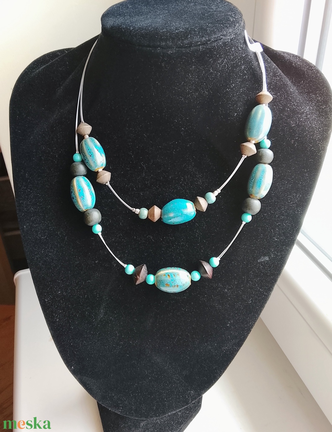Gyöngyös nyaklánc türkiz színben - ékszer - nyaklánc - gyöngyös nyaklánc - Meska.hu