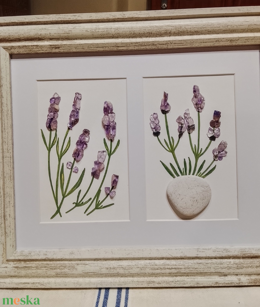 Levendula virágos falikép ametiszt féldrágakövekből  - otthon & életmód - dekoráció - kép & falikép - kavics kép - Meska.hu