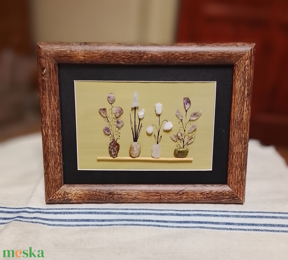 Cserepes virágos kavicskép féldrágakövekből  - otthon & életmód - dekoráció - kép & falikép - kavics kép - Meska.hu