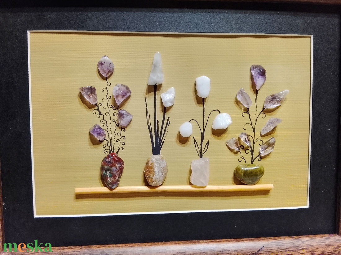 Cserepes virágos kavicskép féldrágakövekből  - otthon & életmód - dekoráció - kép & falikép - kavics kép - Meska.hu