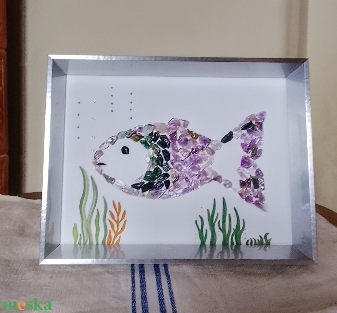 Halacska kavicskép féldrágakövekből  - otthon & életmód - dekoráció - kép & falikép - kavics kép - Meska.hu