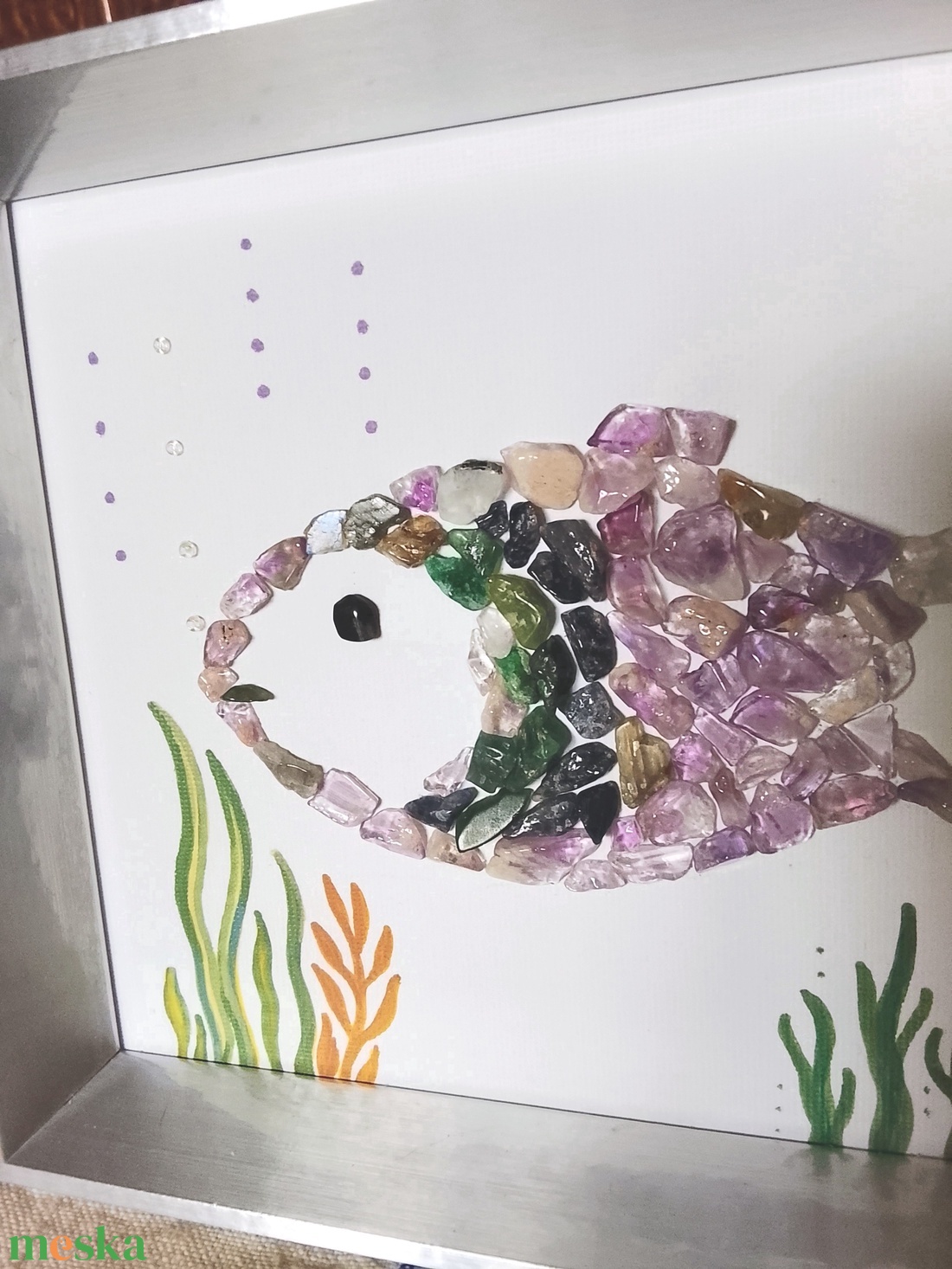 Halacska kavicskép féldrágakövekből  - otthon & életmód - dekoráció - kép & falikép - kavics kép - Meska.hu