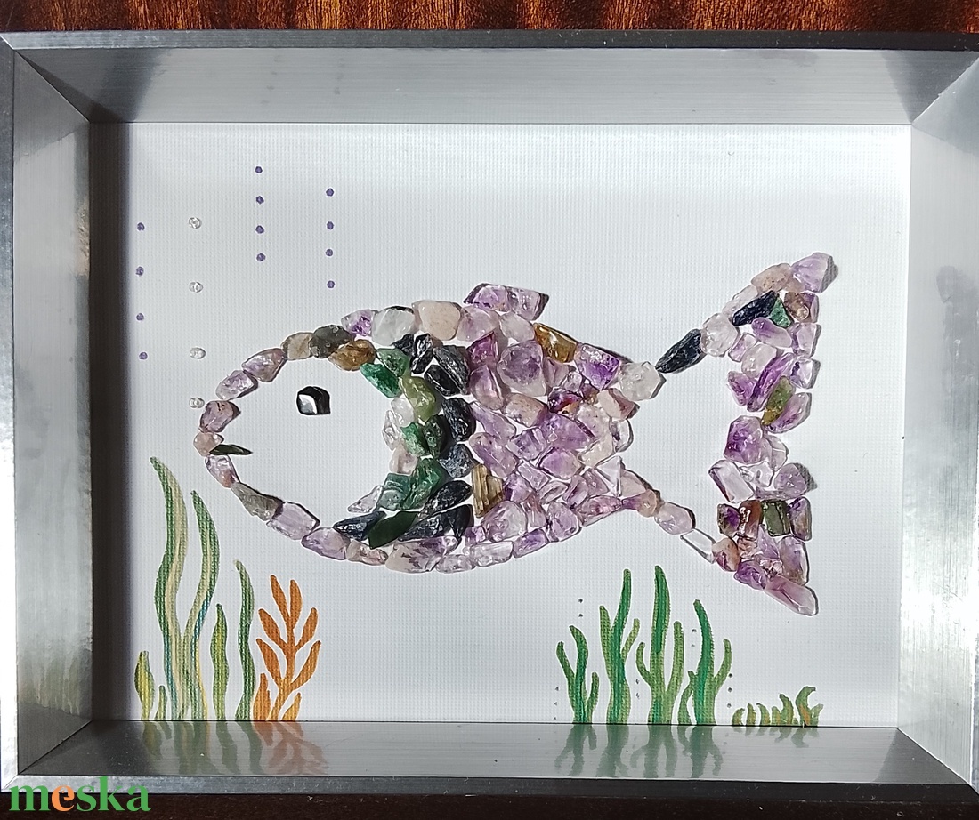 Halacska kavicskép féldrágakövekből  - otthon & életmód - dekoráció - kép & falikép - kavics kép - Meska.hu