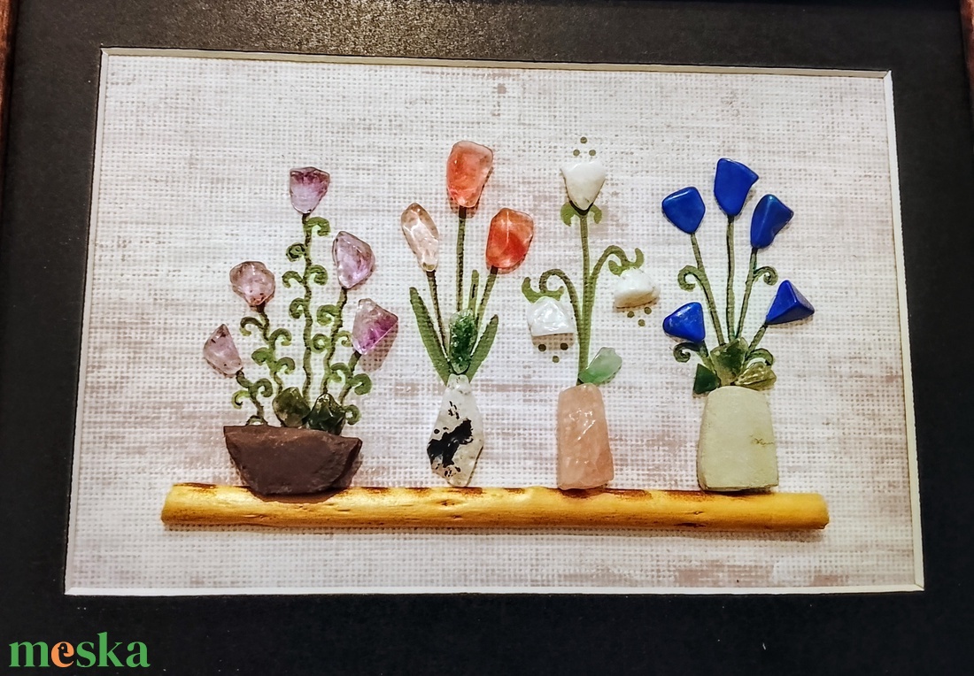 Virágospolc falikép féldrágakövekből  - otthon & életmód - dekoráció - kép & falikép - kavics kép - Meska.hu