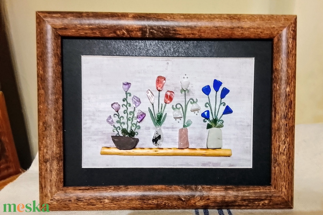 Virágospolc falikép féldrágakövekből  - otthon & életmód - dekoráció - kép & falikép - kavics kép - Meska.hu