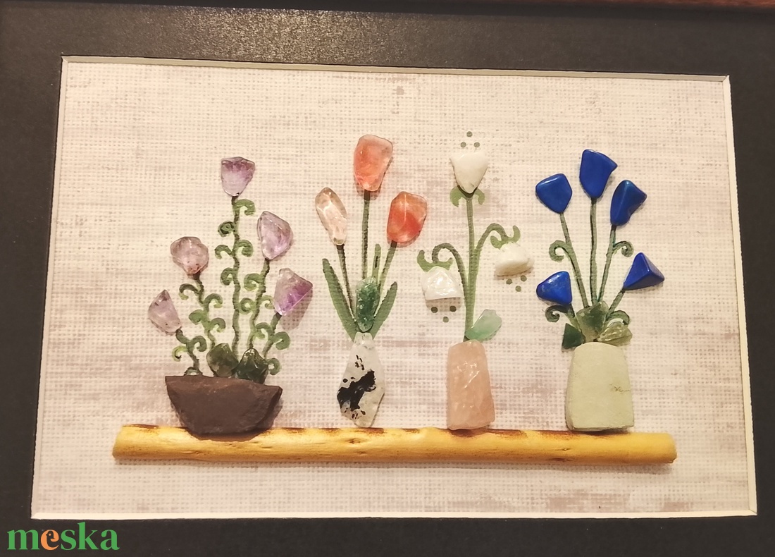 Virágospolc falikép féldrágakövekből  - otthon & életmód - dekoráció - kép & falikép - kavics kép - Meska.hu