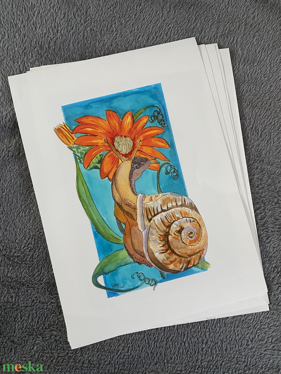 Csiga 24x32 cm print - művészet - festmény - akvarell - Meska.hu