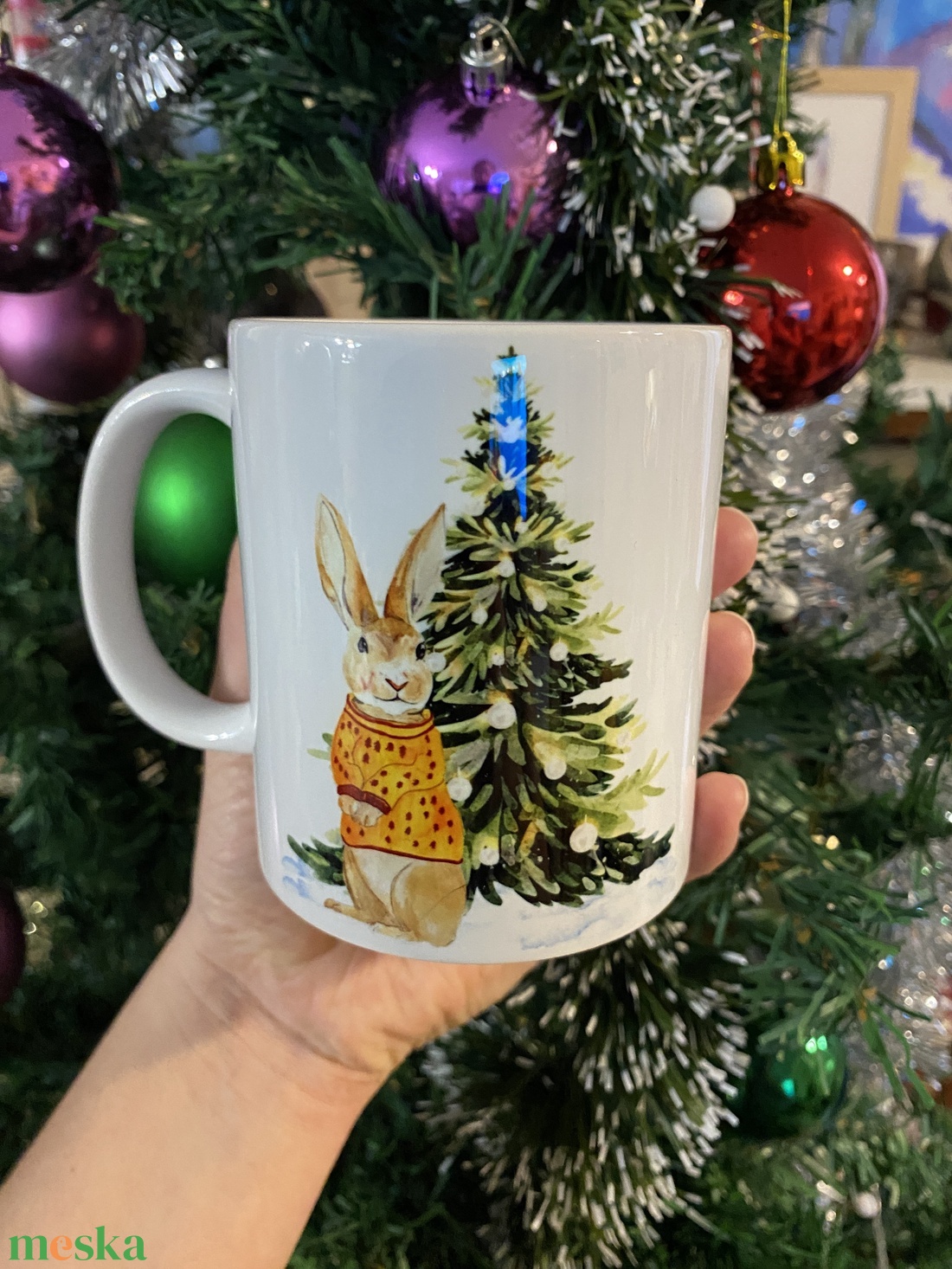 Karácsonyi Nyuszis Két oldalon nyomott bögre - otthon & életmód - konyhafelszerelés, tálalás - tálalás - bögre & csésze - Meska.hu