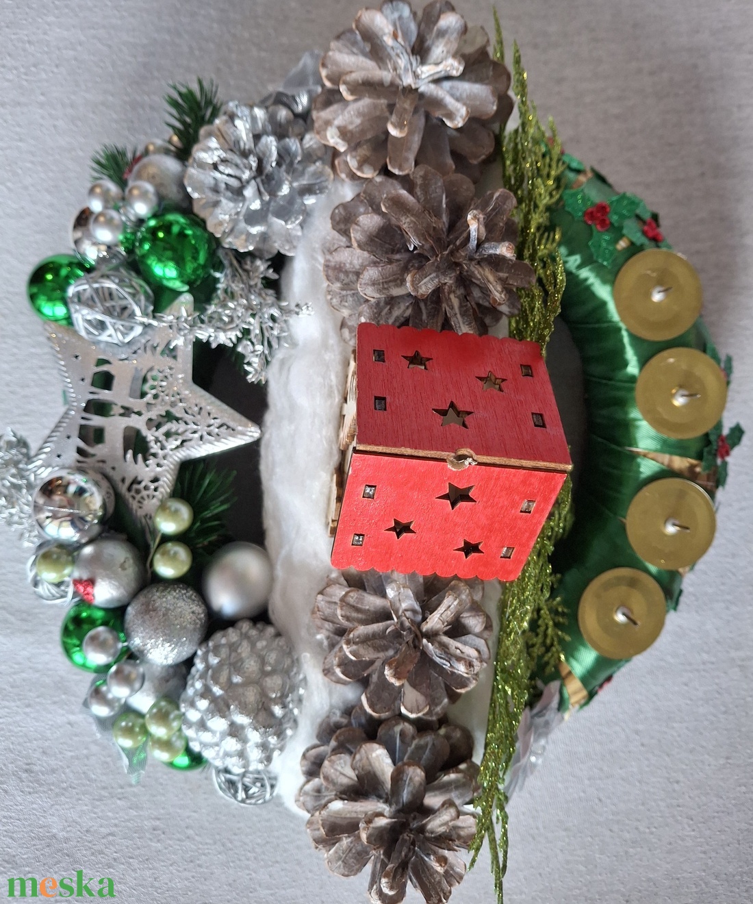 Faház ezüstben adventi koszorú - karácsony - adventi díszek - adventi koszorú - Meska.hu