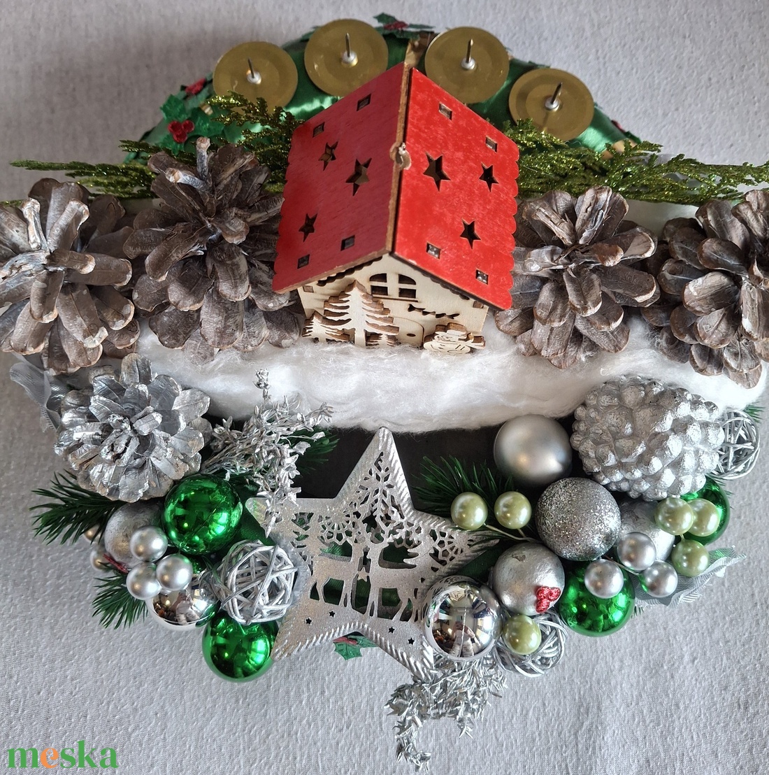 Faház ezüstben adventi koszorú - karácsony - adventi díszek - adventi koszorú - Meska.hu