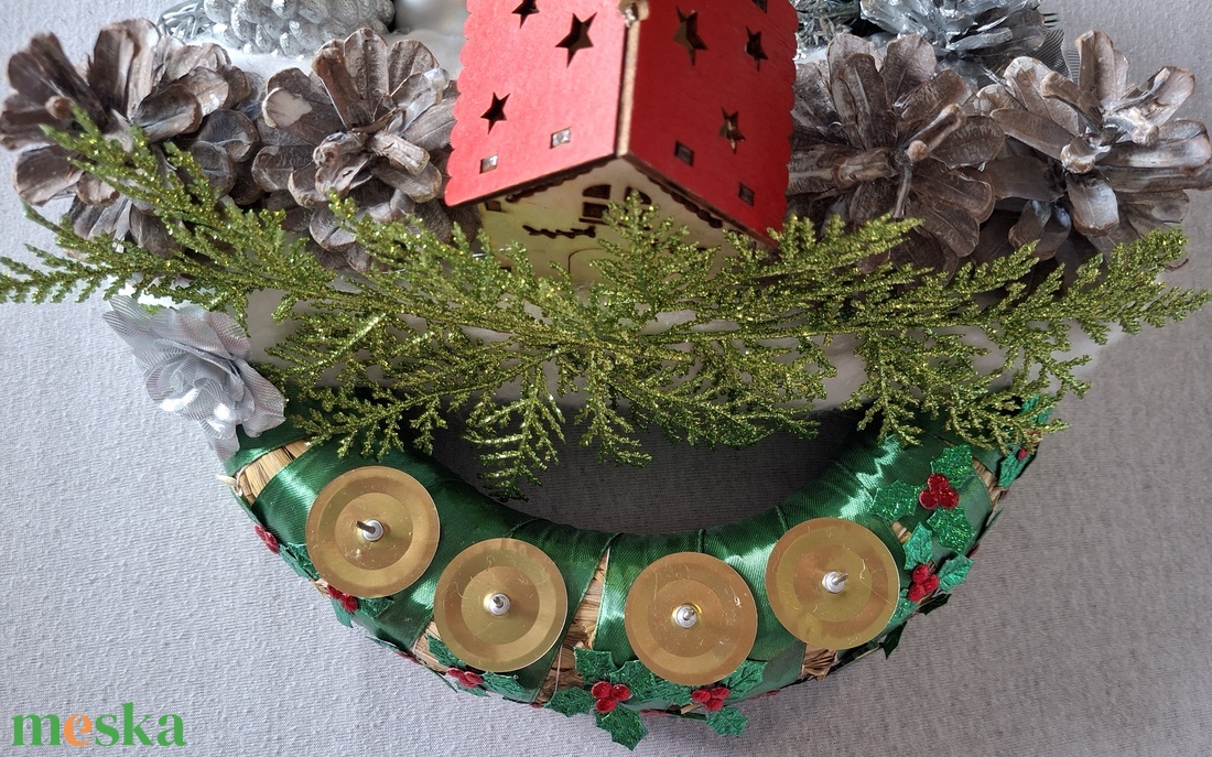 Faház ezüstben adventi koszorú - karácsony - adventi díszek - adventi koszorú - Meska.hu