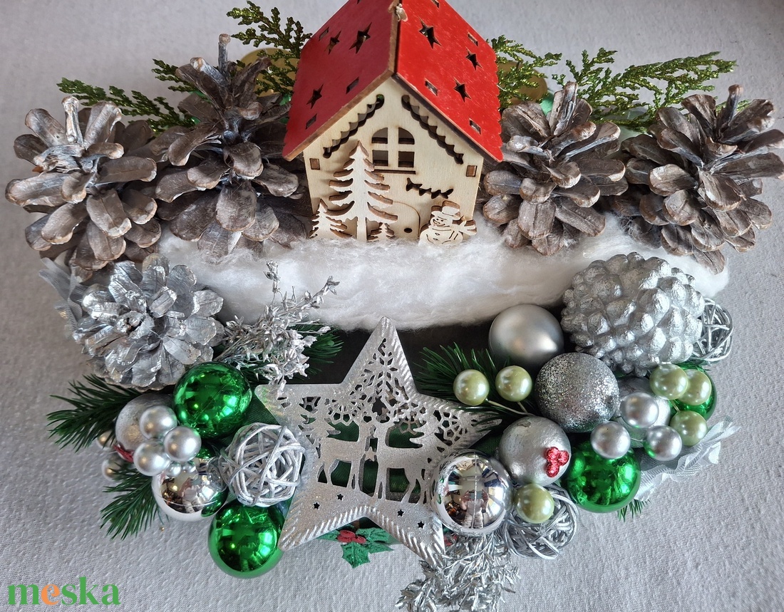 Faház ezüstben adventi koszorú - karácsony - adventi díszek - adventi koszorú - Meska.hu