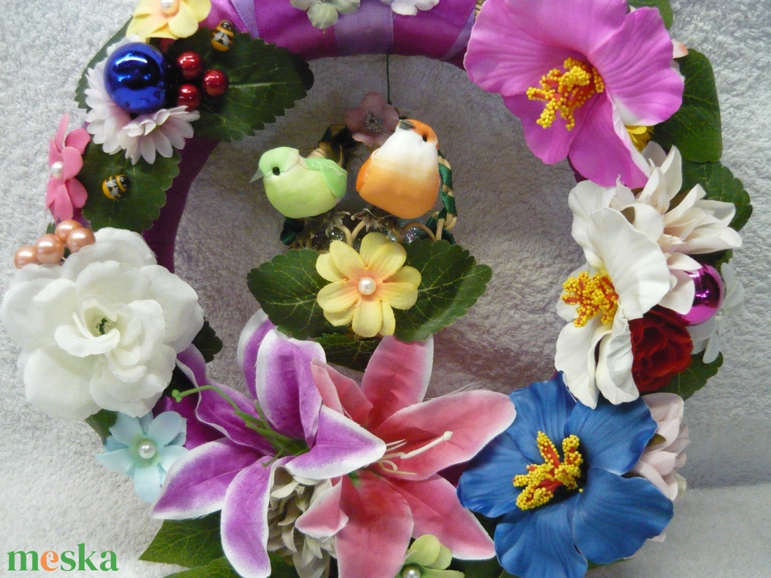 Madárkák billegnek a kosáron - otthon & életmód - dekoráció - ajtó- és ablak dekoráció - ajtódísz & kopogtató - Meska.hu