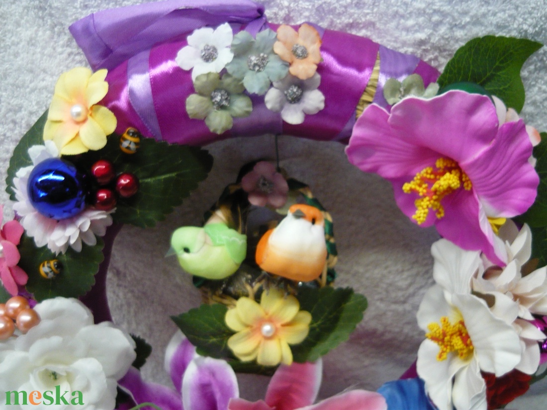 Madárkák billegnek a kosáron - otthon & életmód - dekoráció - ajtó- és ablak dekoráció - ajtódísz & kopogtató - Meska.hu