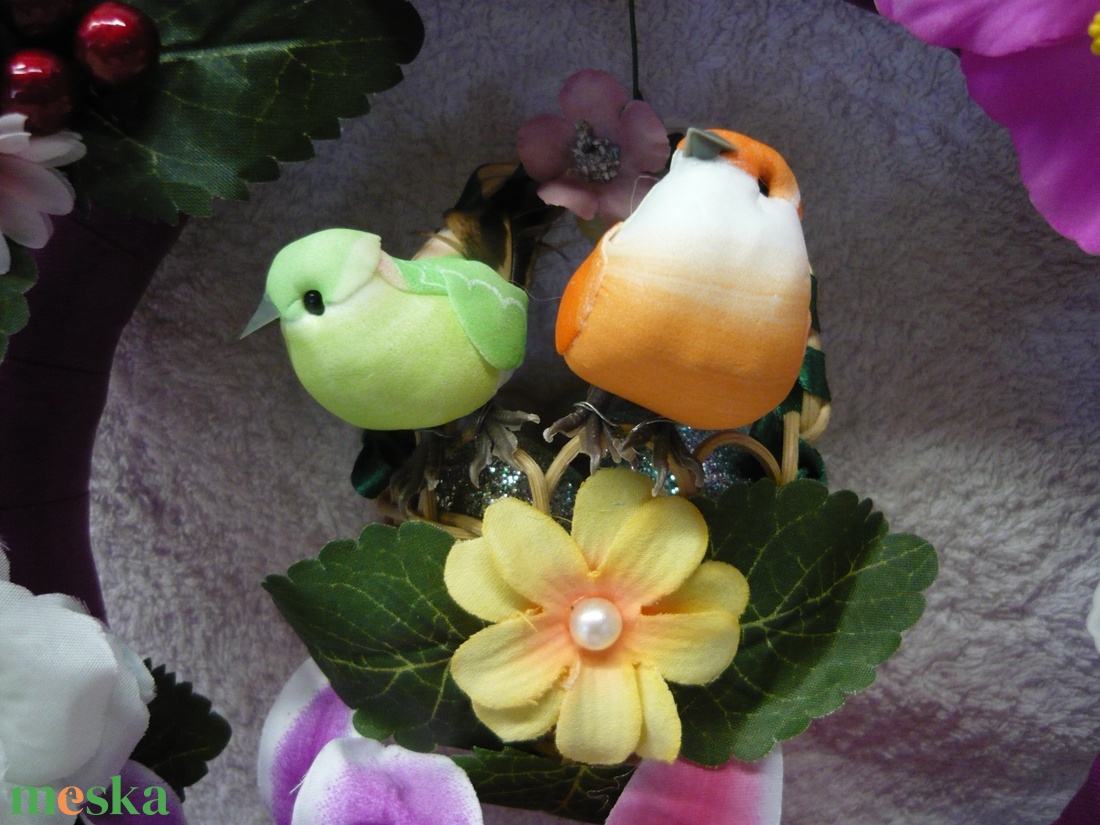 Madárkák billegnek a kosáron - otthon & életmód - dekoráció - ajtó- és ablak dekoráció - ajtódísz & kopogtató - Meska.hu