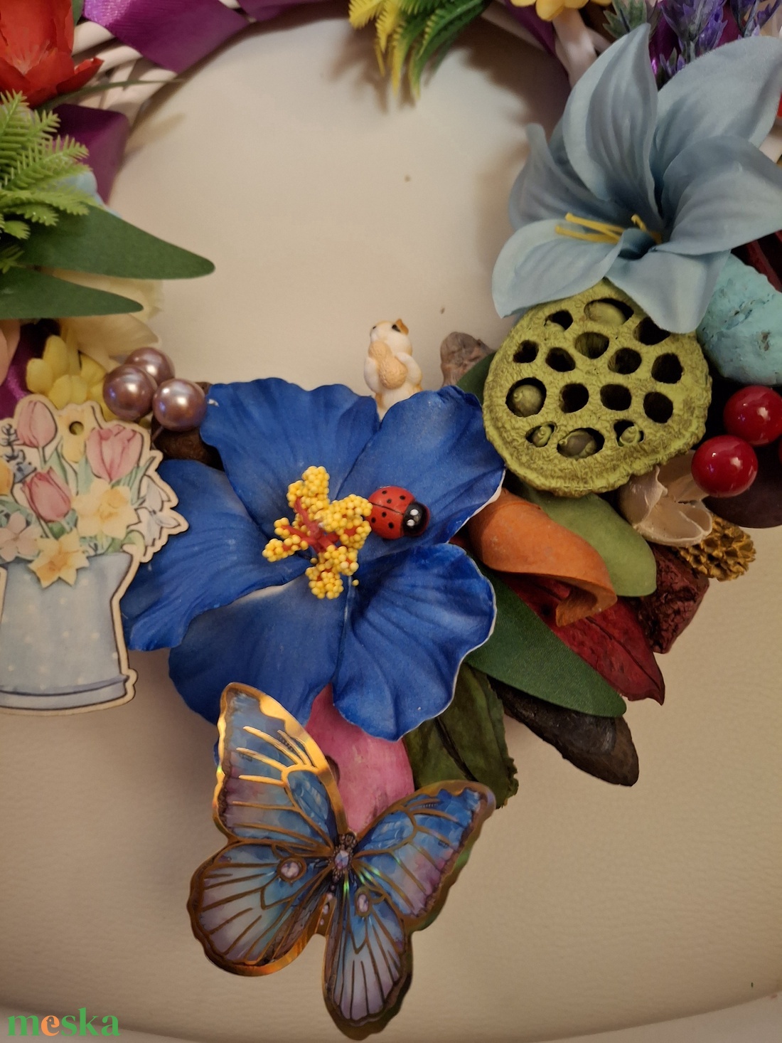 Virágos kancsó tavaszra - otthon & életmód - dekoráció - ajtó- és ablak dekoráció - ajtódísz & kopogtató - Meska.hu