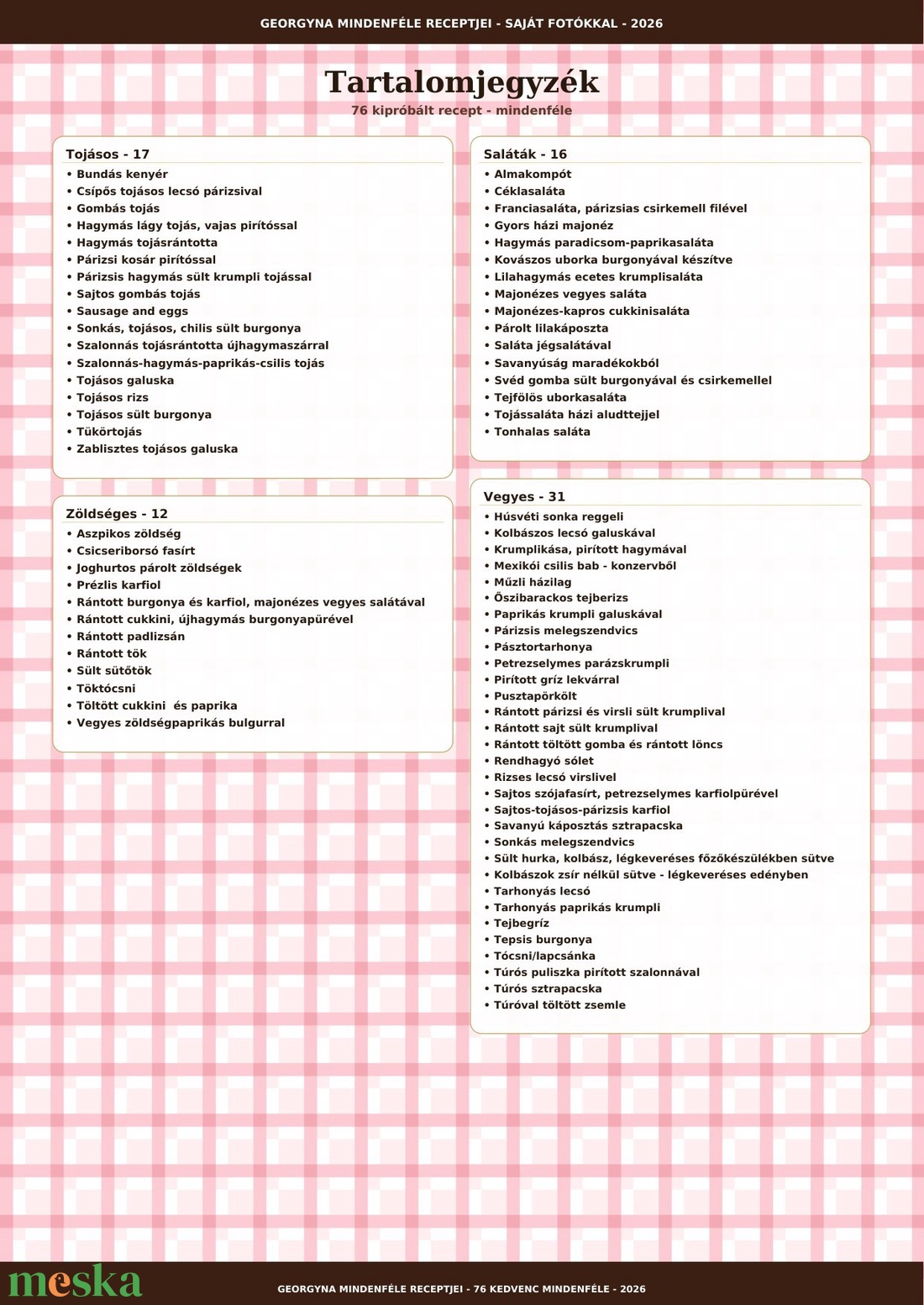 Mindenféle receptek - 76 recept - DIGITÁLIS PDF - Georgyna - könyv & zene - könyv - Meska.hu