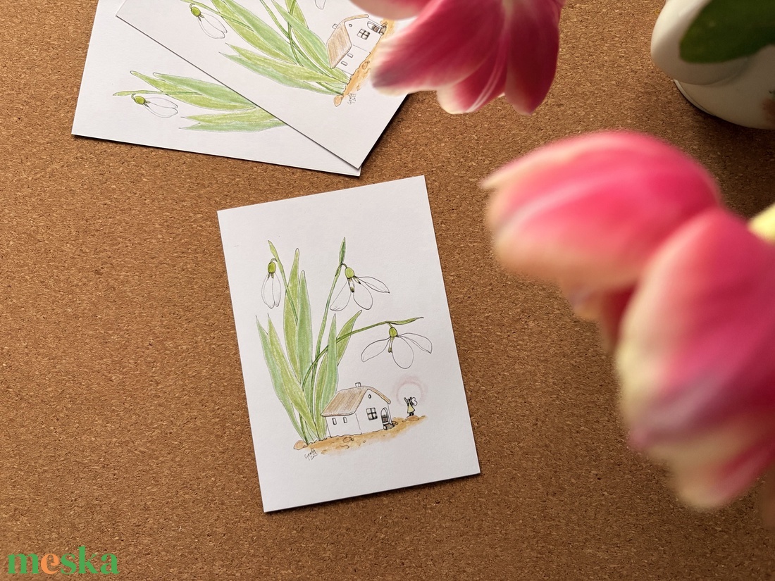 Hóvirágok - képeslap, print - otthon & életmód - papír, írószer - ajándékozás kellékei - képeslap, üdvözlőlap - Meska.hu