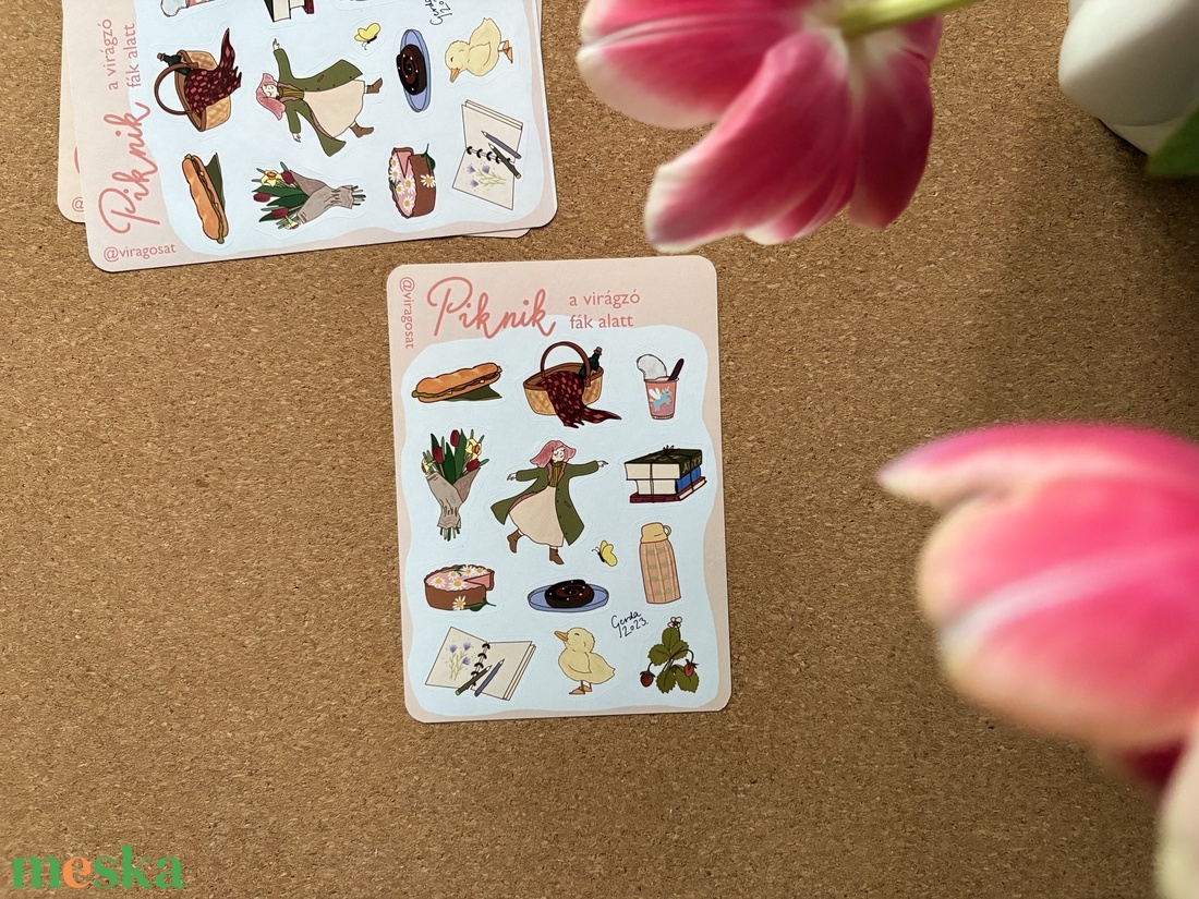 matricaív - Piknik a virágzó fák alatt - kellékek & szerszámok - dekorációs kellékek - matricaív - Meska.hu