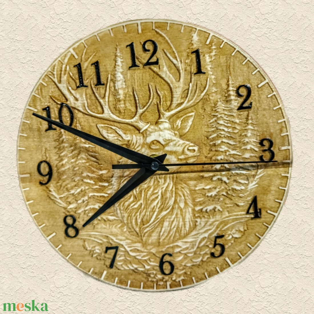 Szarvasos faragott fa 3d falióra - otthon & életmód - dekoráció - fali és függő dekoráció - falióra & óra - Meska.hu