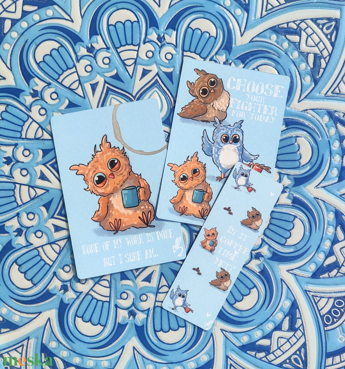 Kiégett baglyok- print és könyvjelző szett - művészet - grafika & illusztráció - digitális - Meska.hu