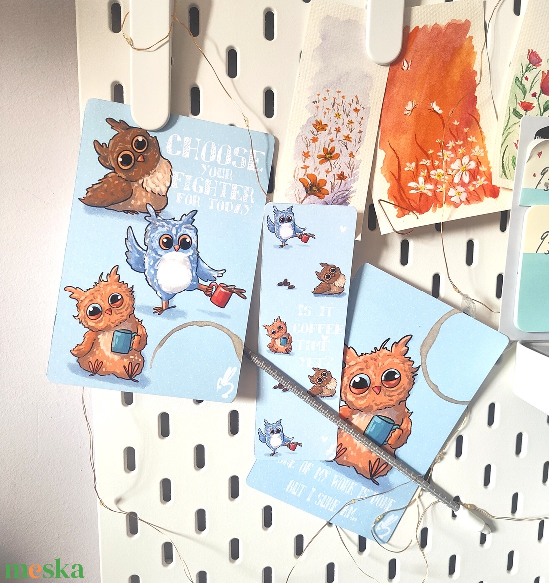 Kiégett baglyok- print és könyvjelző szett - művészet - grafika & illusztráció - digitális - Meska.hu