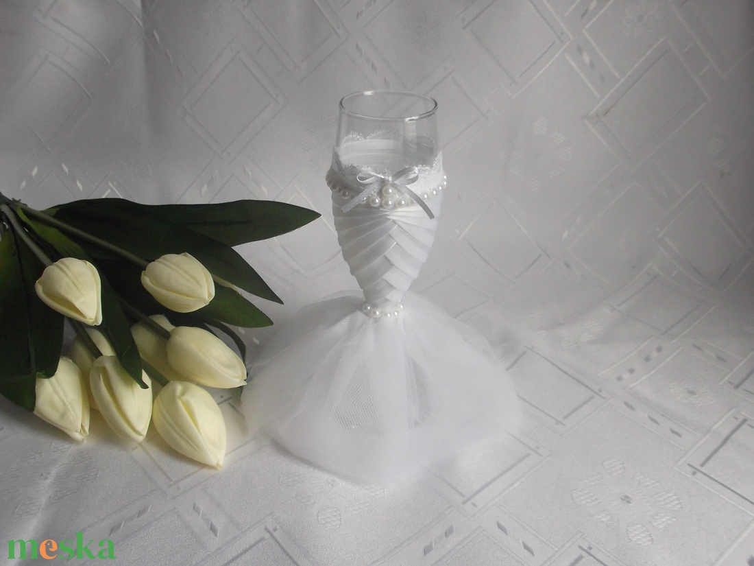 Esküvői pohár szett,gyöngyös - esküvő - dekoráció - asztaldísz - Meska.hu