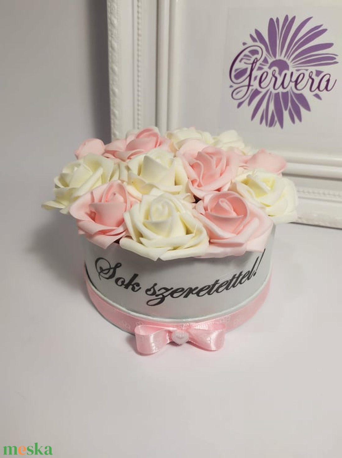 Feliratos mini box rózsaszín-ekrü - otthon & lakás - dekoráció - virágdísz és tartó - virágbox, virágdoboz - Meska.hu