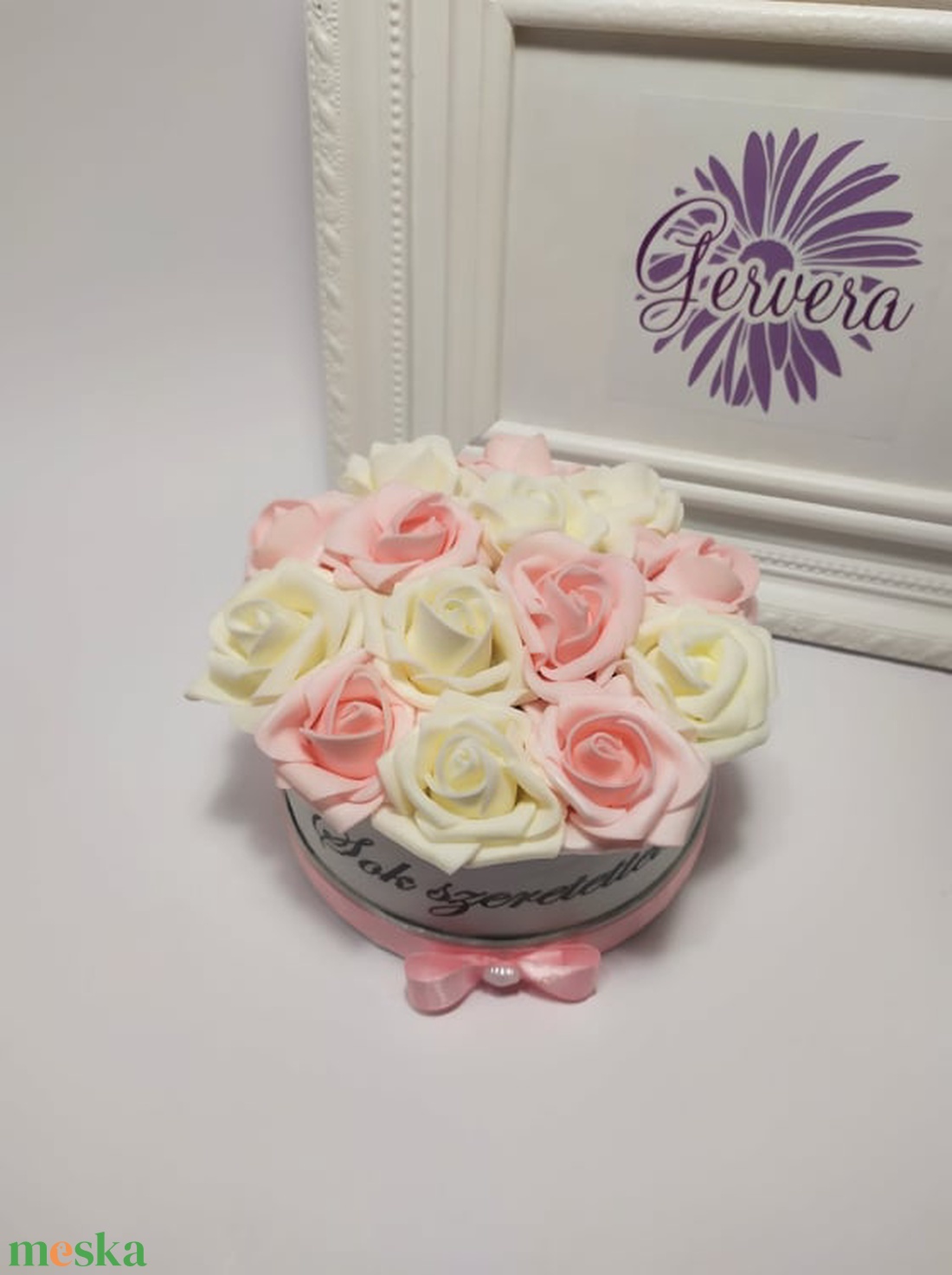 Feliratos mini box rózsaszín-ekrü - otthon & lakás - dekoráció - virágdísz és tartó - virágbox, virágdoboz - Meska.hu