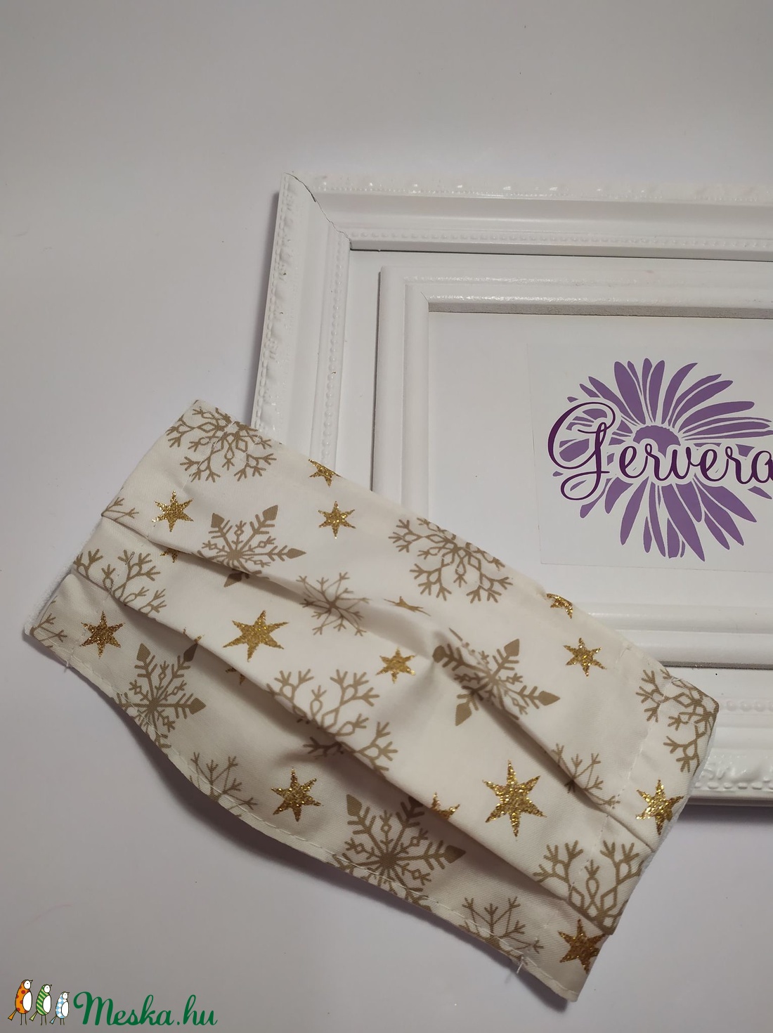 Textil maszk,kétrétegű, arany-hópehely -  - Meska.hu