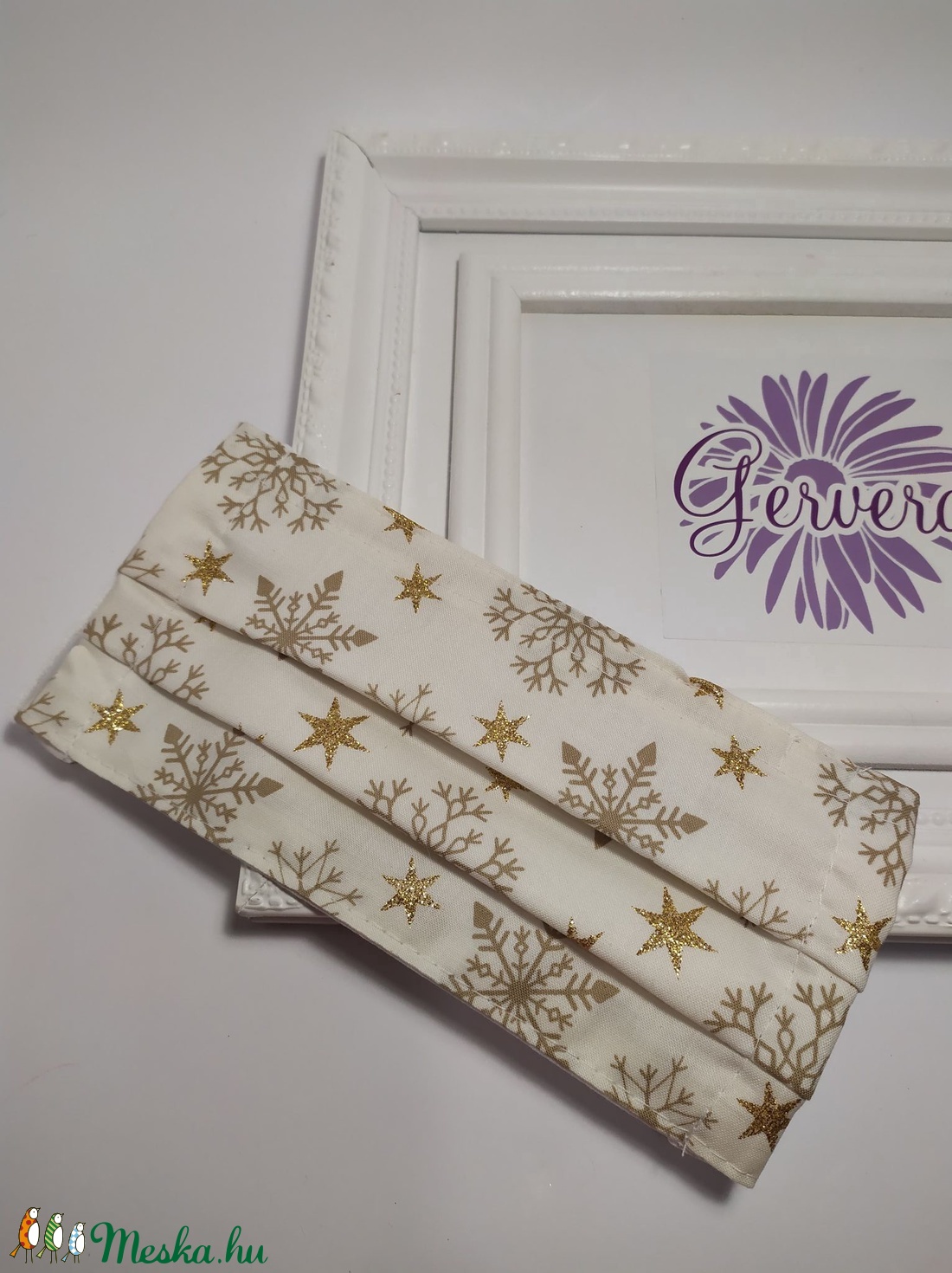 Textil maszk,kétrétegű, arany-hópehely -  - Meska.hu