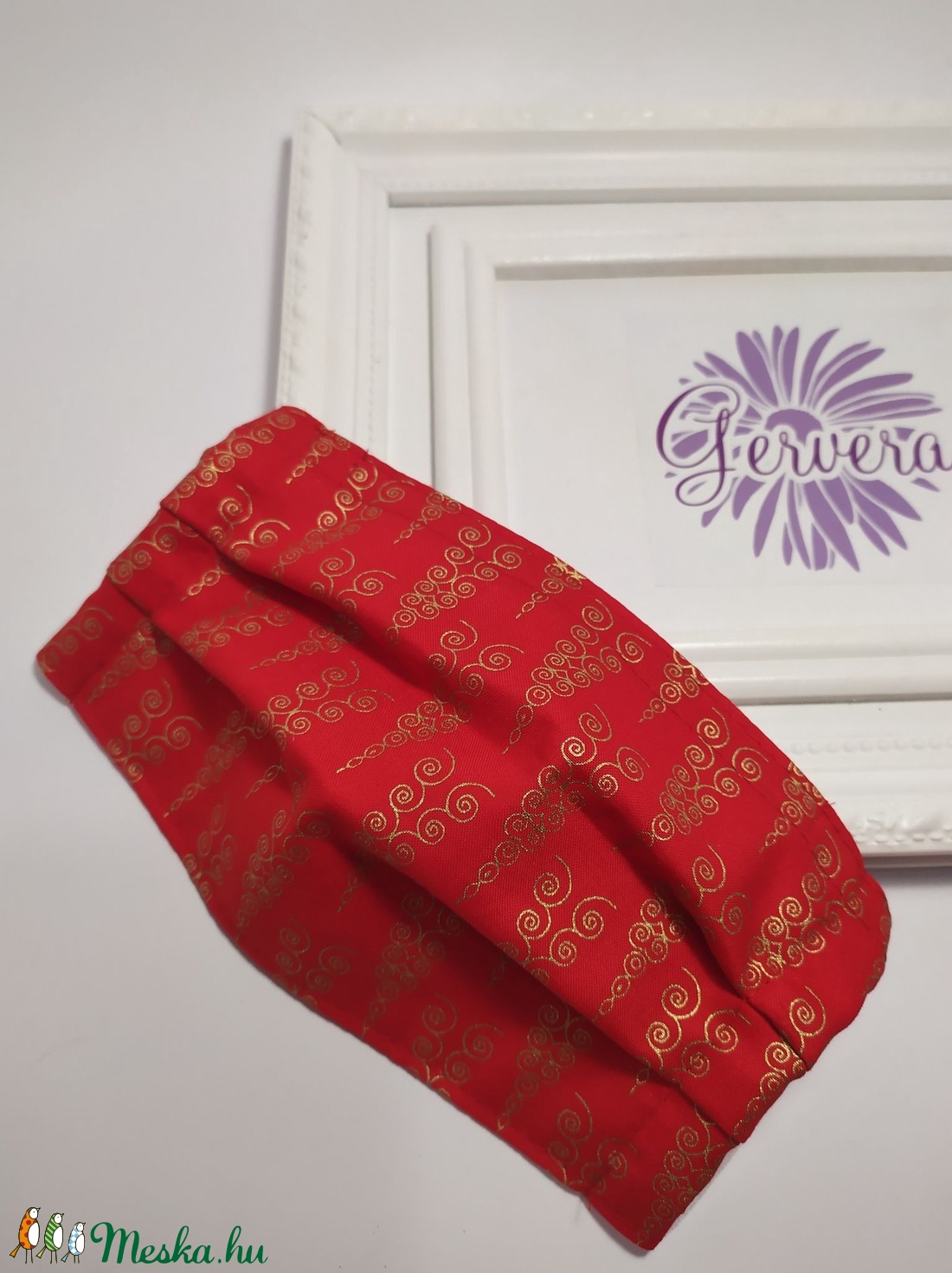 Textil maszk,kétrétegű, piros-arany-jégcsap -  - Meska.hu