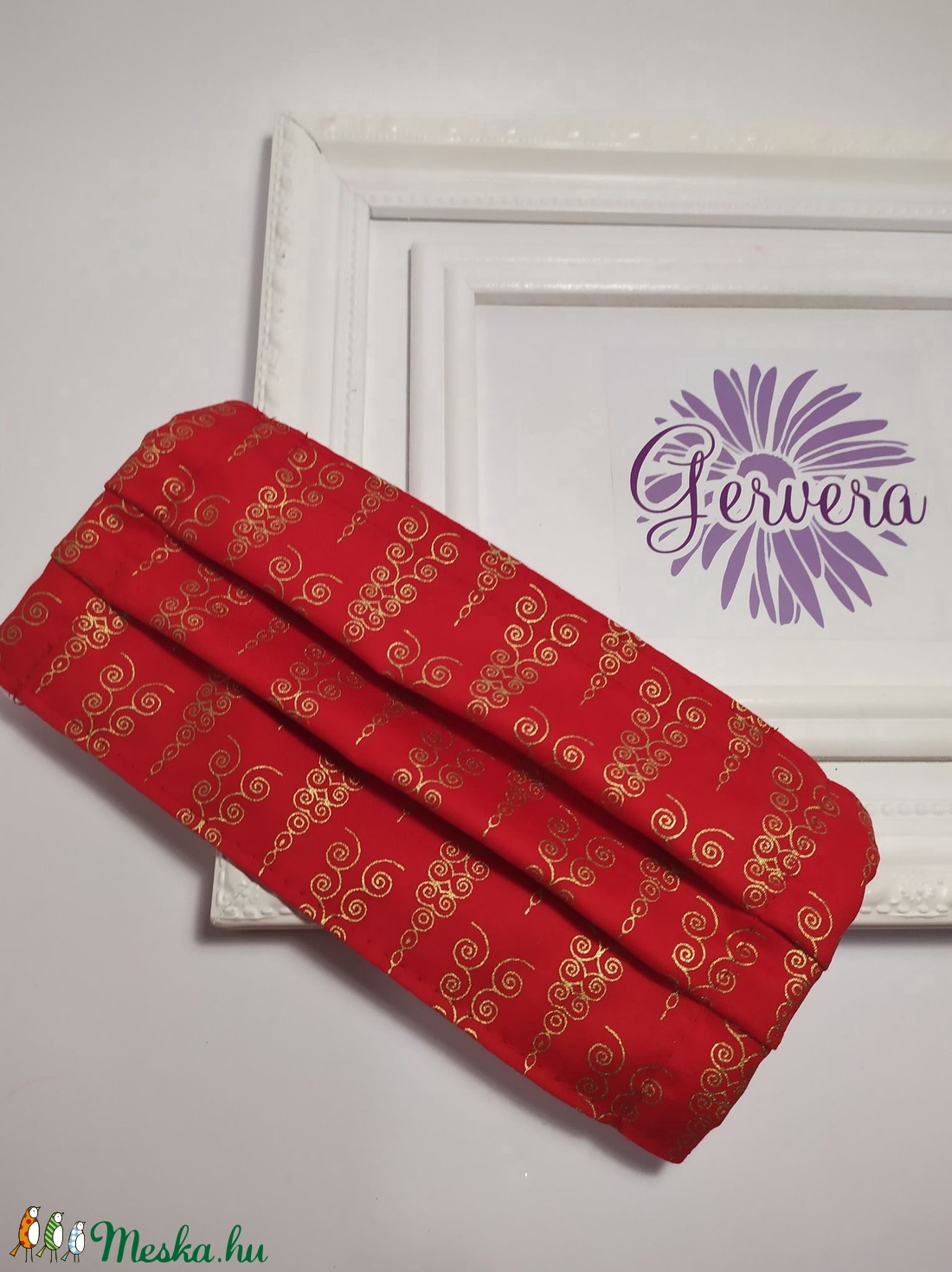 Textil maszk,kétrétegű, piros-arany-jégcsap -  - Meska.hu