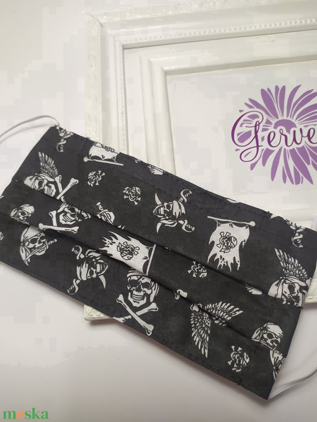 Textil maszk, kétrétegű kalózos halálfejes -  - Meska.hu