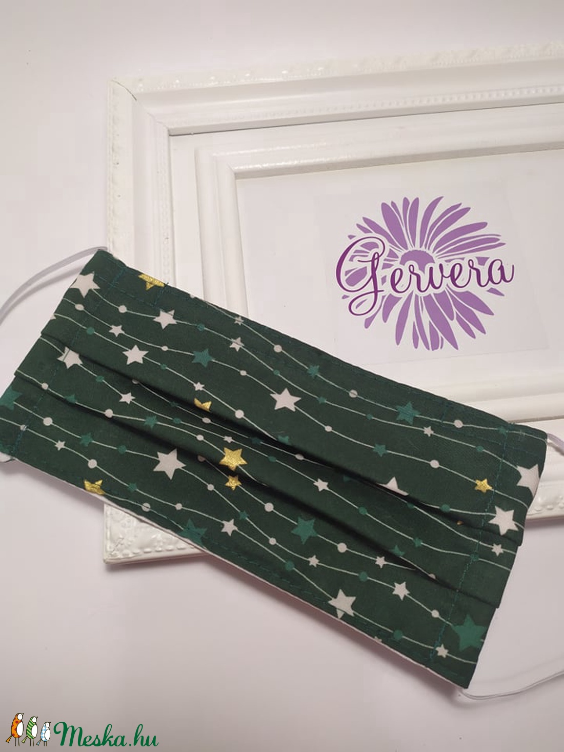 Textil maszk,kétrétegű zöld-csillagos -  - Meska.hu