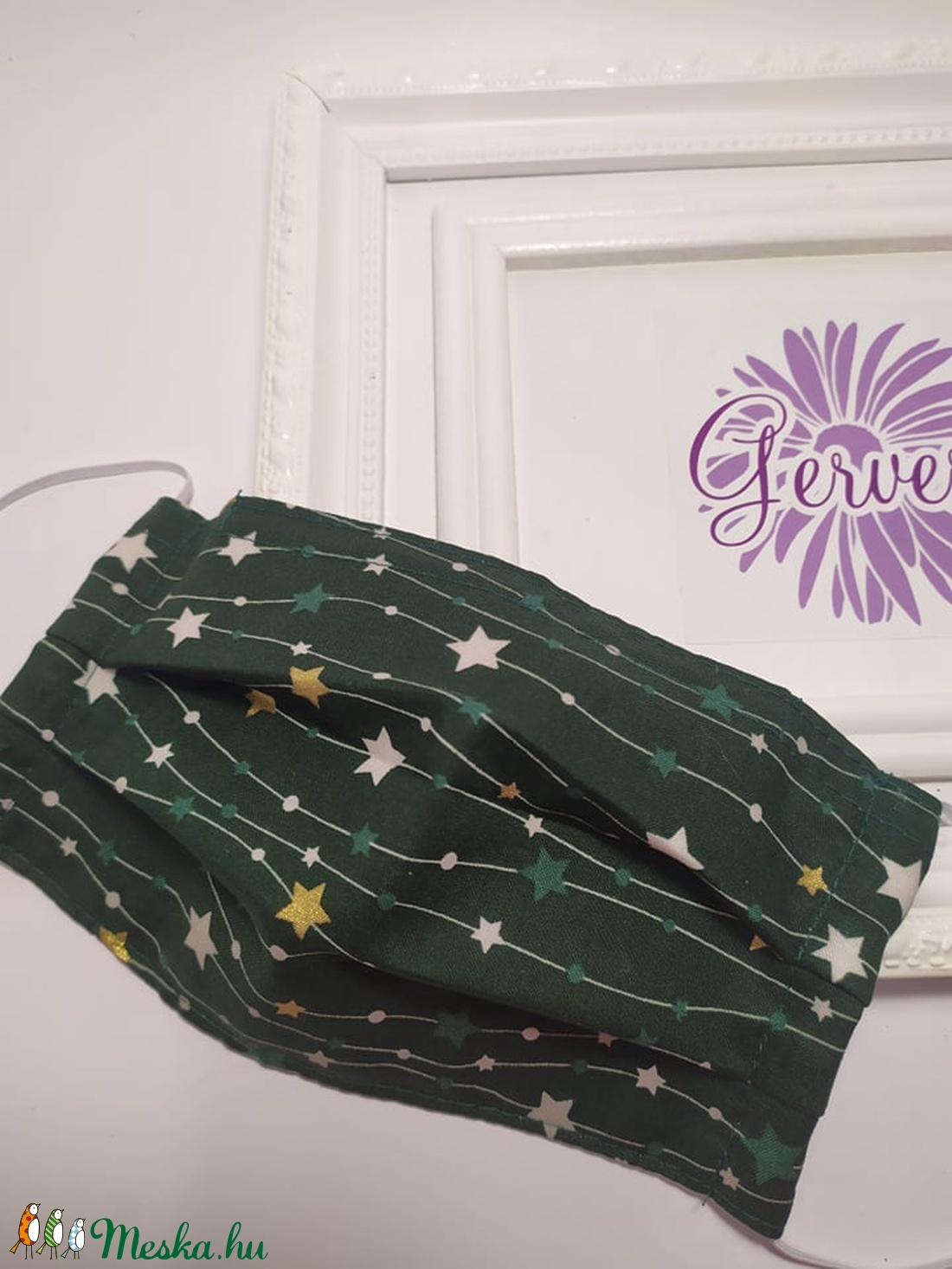 Textil maszk,kétrétegű zöld-csillagos -  - Meska.hu