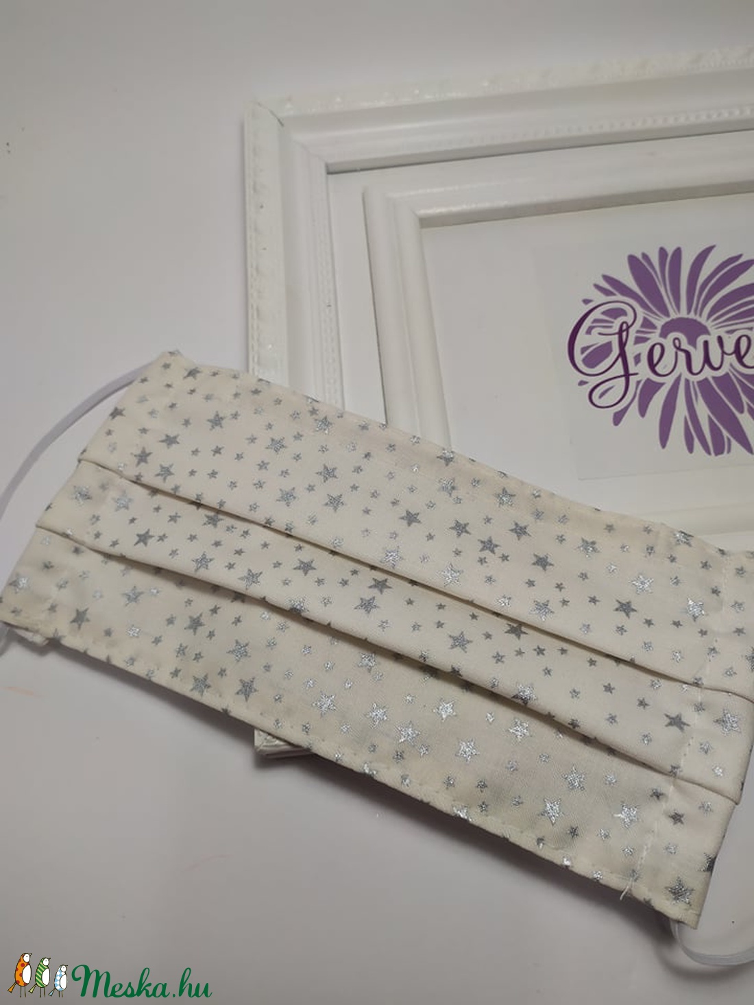 Textil maszk, kétrétegű karácsonyi ezüst csillagos -  - Meska.hu