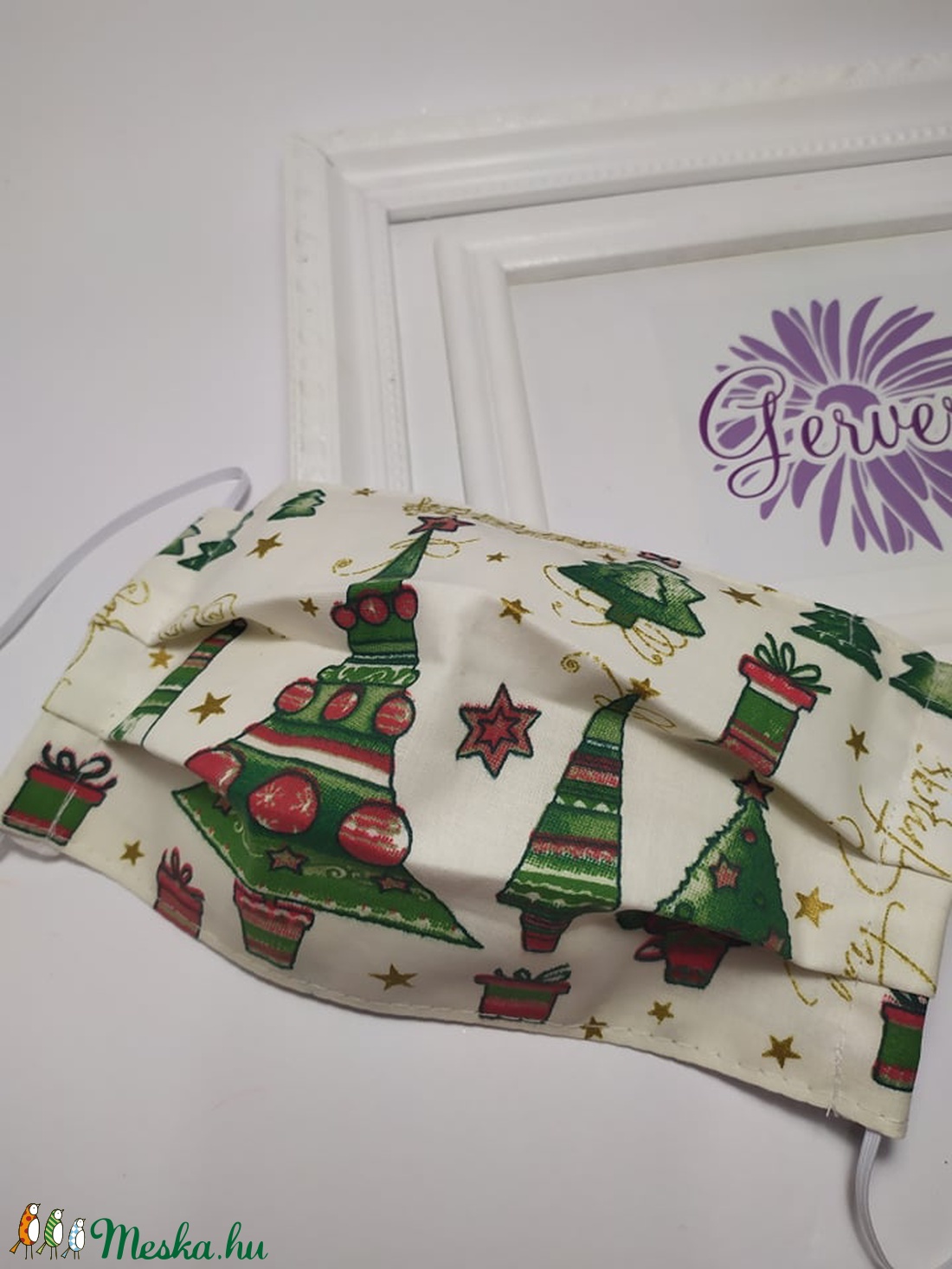 Textil maszk, kétrétegű zöld-arany kárácsonyfás - - Meska.hu Textil maszk, kétrétegű zöld-arany kárácsonyfás - - Meska.hu