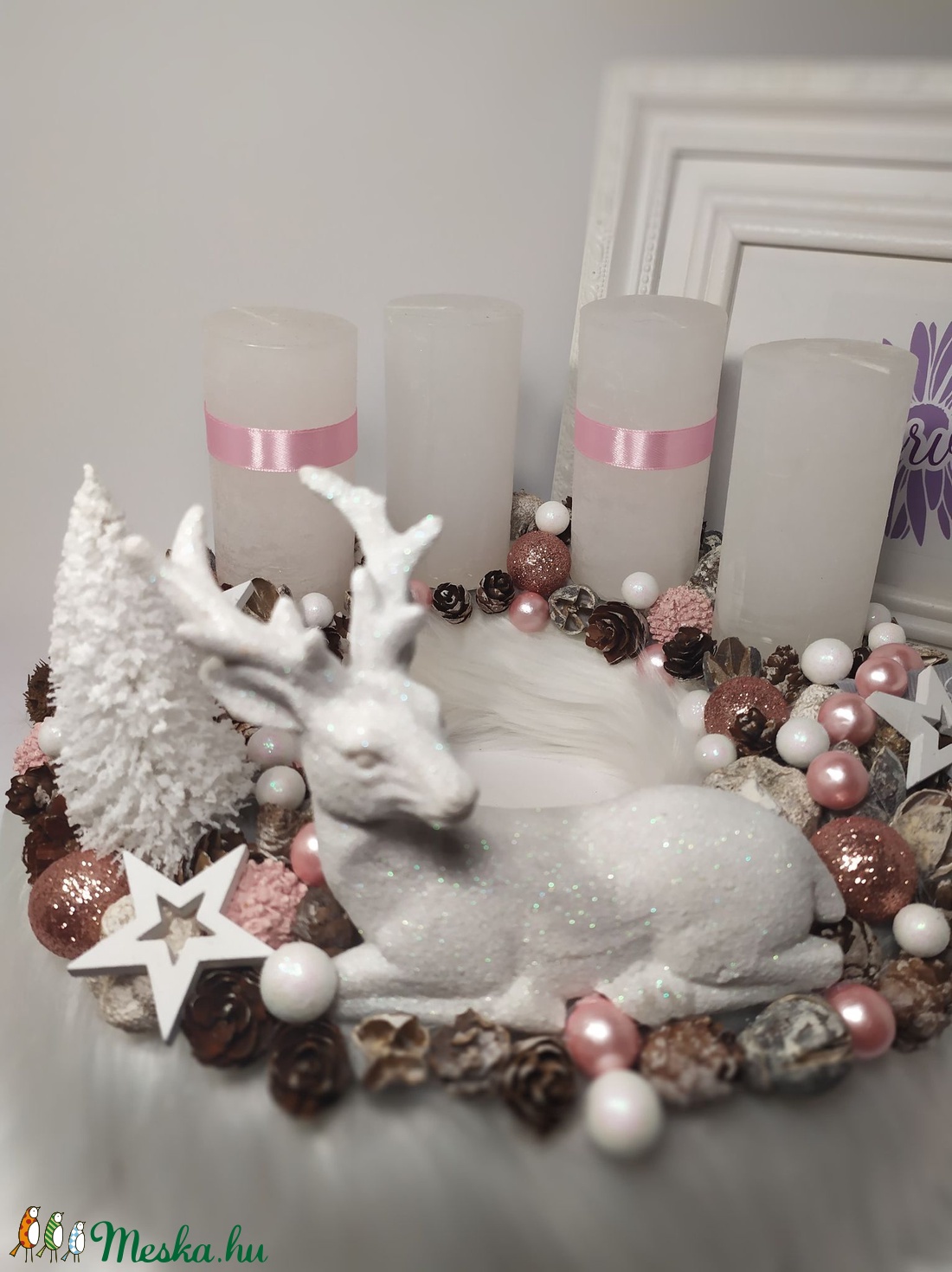 Adventi koszorú, szarvassal, rózsaszín - karácsony - Meska.hu Adventi koszorú, szarvassal, rózsaszín - karácsony - Meska.hu
