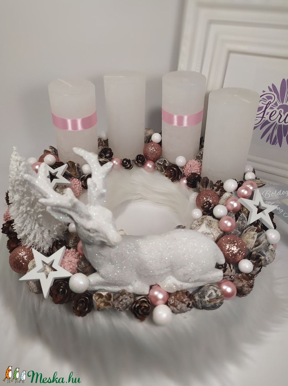 Adventi koszorú, szarvassal, rózsaszín - karácsony - Meska.hu Adventi koszorú, szarvassal, rózsaszín - karácsony - Meska.hu