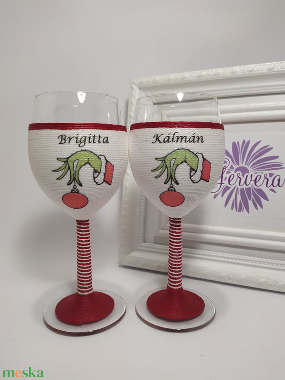 Boros pohár, grincs, névvel  - otthon & életmód - konyhafelszerelés, tálalás - tálalás - boros poharak, szettek - Meska.hu