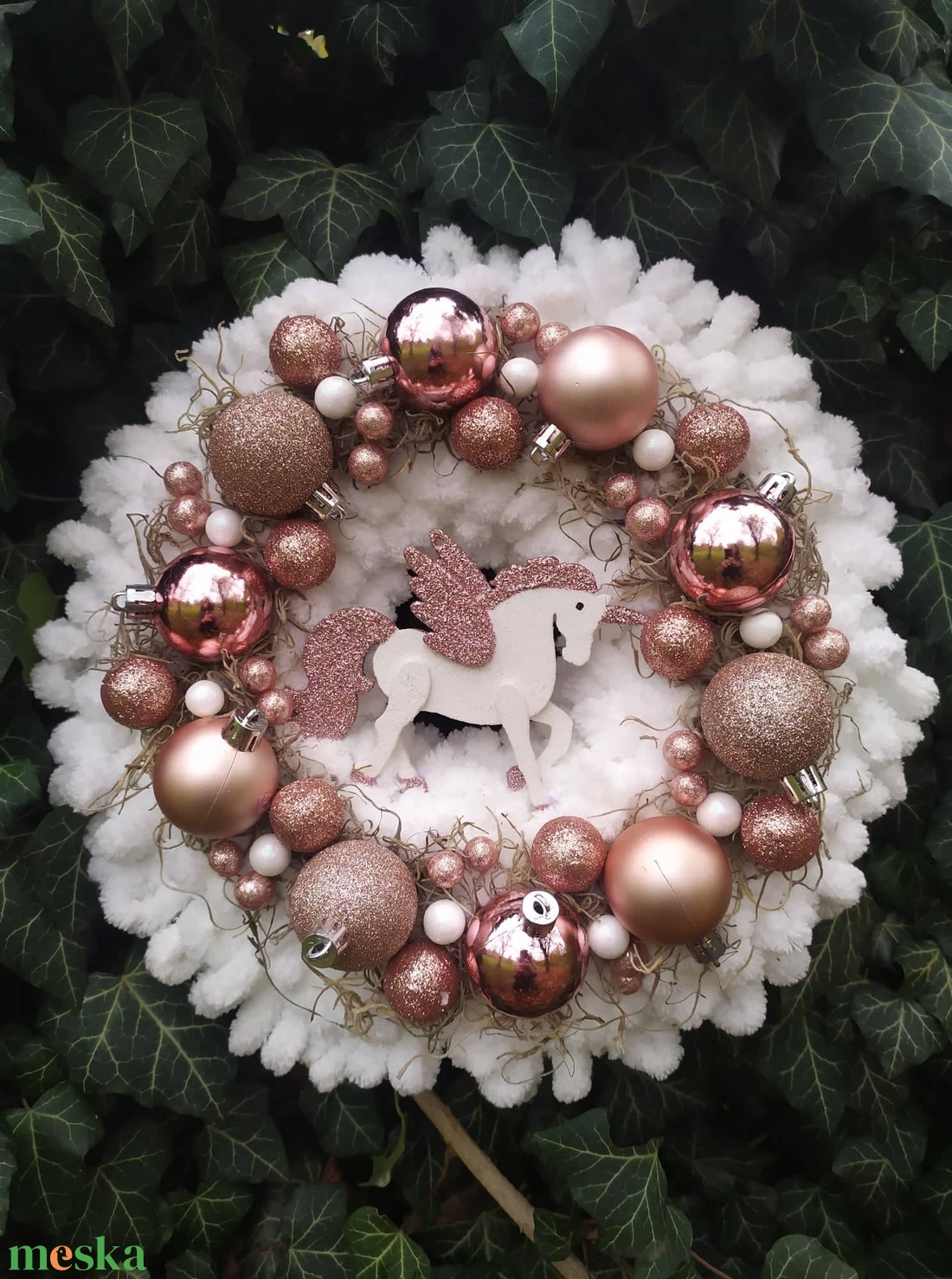 Havas kopogtató, unikornissal - karácsony - karácsonyi lakásdekoráció - karácsonyi ajtódíszek - Meska.hu