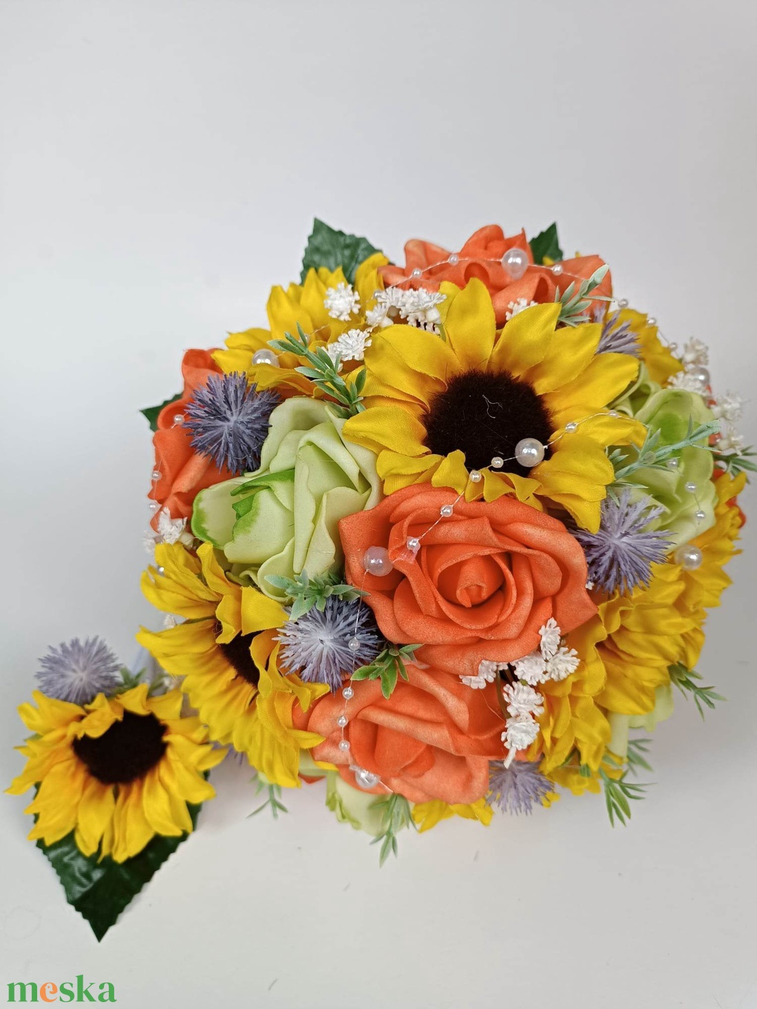 Menyasszonyi csokor, napraforgó, rózsa - esküvő - menyasszonyi- és dobócsokor - Meska.hu