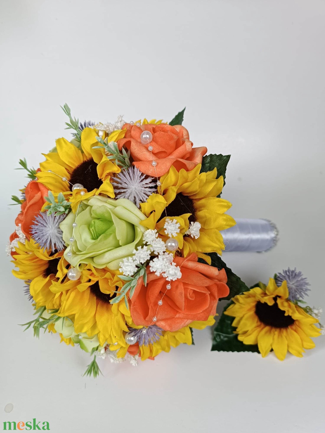 Menyasszonyi csokor, napraforgó, rózsa - esküvő - menyasszonyi- és dobócsokor - Meska.hu