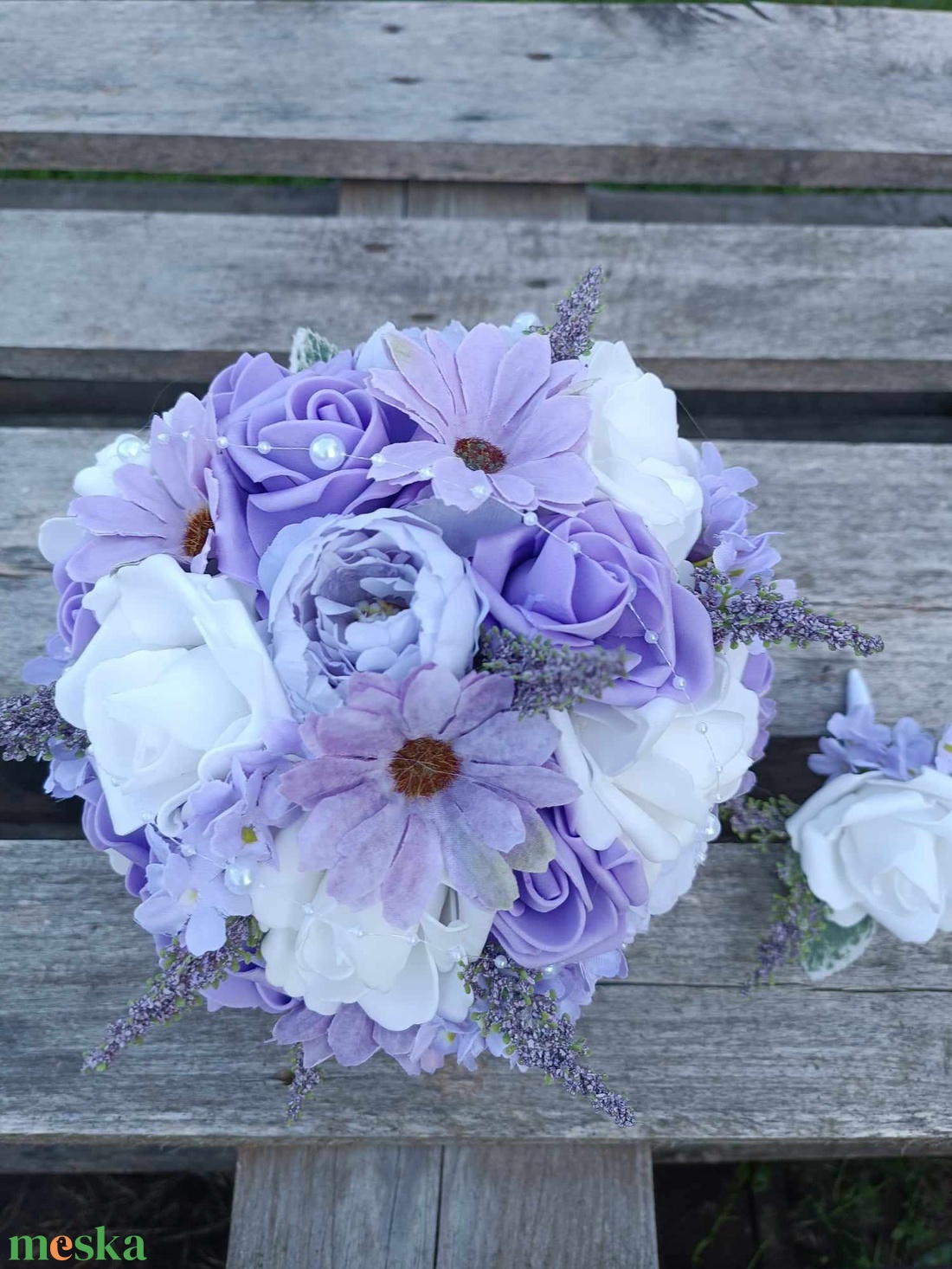 Menyasszonyi csokor, lila fehér  - esküvő - menyasszonyi- és dobócsokor - Meska.hu