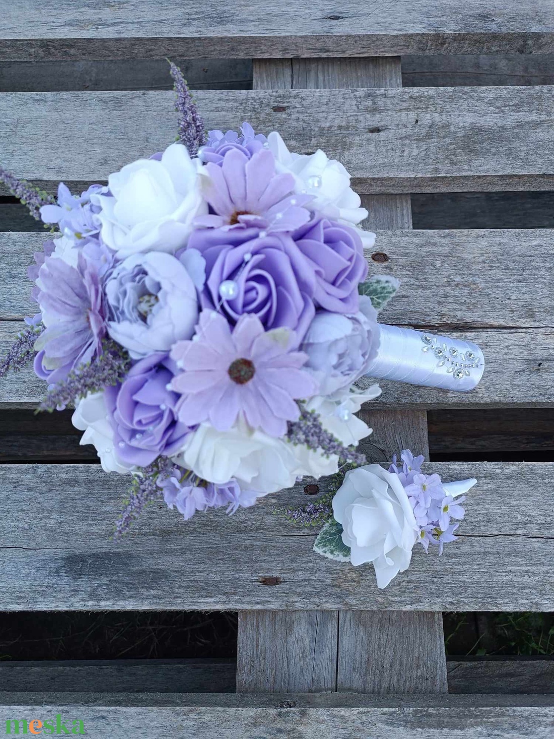 Menyasszonyi csokor, lila fehér  - esküvő - menyasszonyi- és dobócsokor - Meska.hu